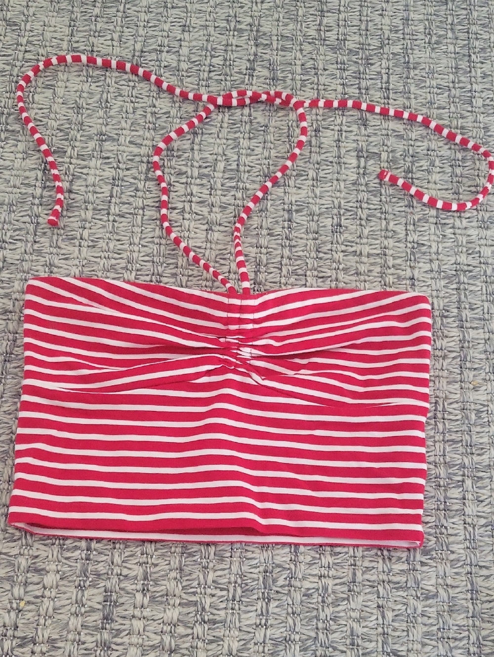 Striped Halter Bandeau Top - Red & White Xs